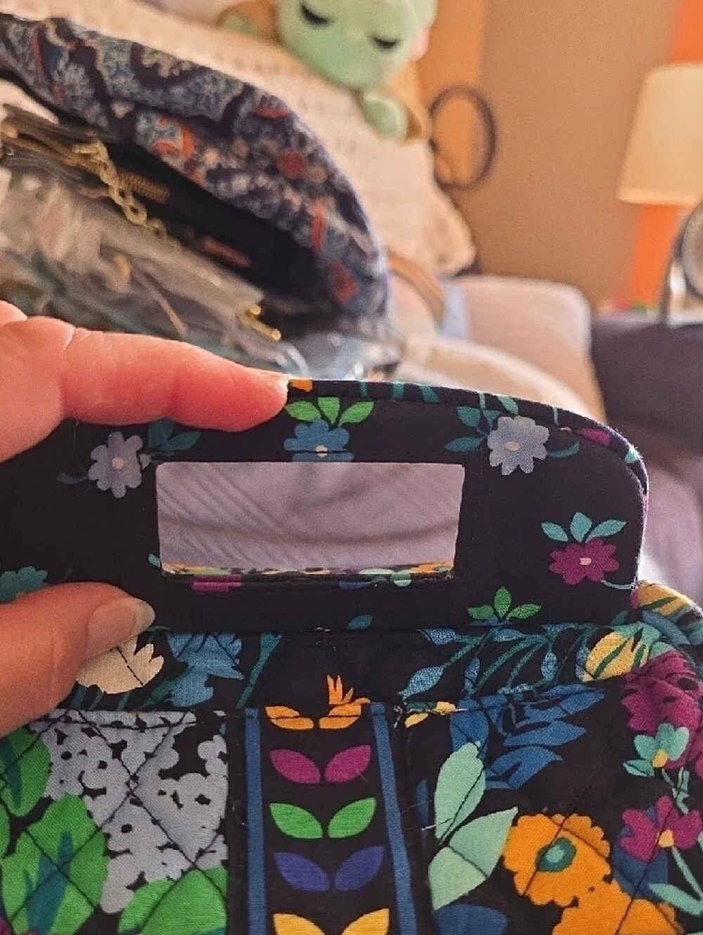 Vera Bradley Navy Multicolor Quilted Mirror Cosmetic